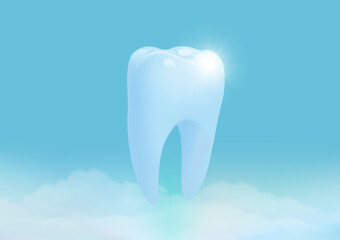 Healthy tooth with cloud on blue background , teeth whitening concept, illustration vector
