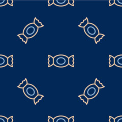 Line Candy icon isolated seamless pattern on blue background. Happy Halloween party. Vector
