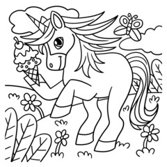 Unicorn With Ice Cream In The Hand Coloring Page