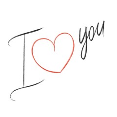 the phrase "I love you". red heart, black inscription. lettering