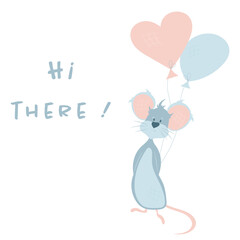 Celebration Mouse with balloons. Holiday congratulations. Vector illustration