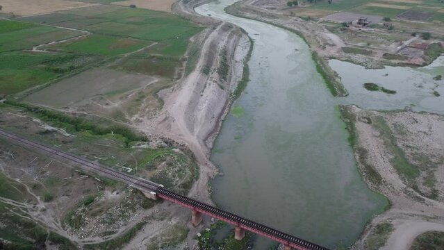 Beautiful aerial landscape at Kala Shah Kako Factory Industrial area of Punjab Pakistan at Sunset Time, drone's footage