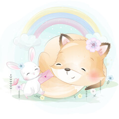 Obraz na płótnie Canvas Cute foxy with bunny illustration