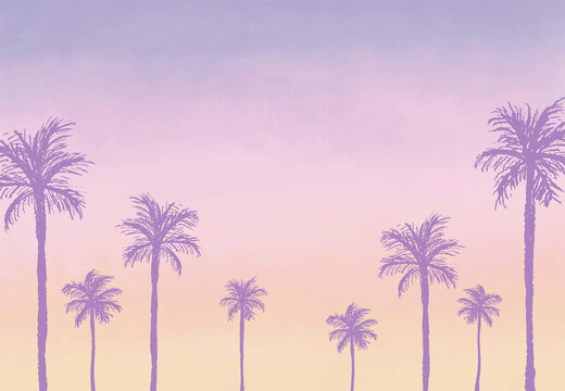 summer vector background with sunset with palm trees for banners, cards, flyers, social media wallpapers, etc.