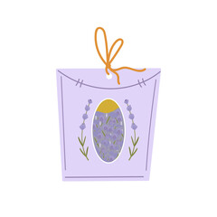 Bag of lavender. Home decor. Dried flowers. Aromatization of cabinets, rooms, drawers. Aromatherapy. Cute hygge home decoration. Flat cartoon vector illustration