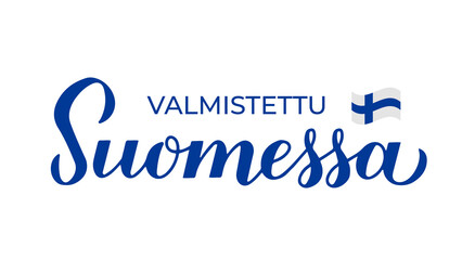 Made in Finland handwritten label in Finnish. Quality mark vector icon. Calligraphy hand lettering. Perfect for logo design, tags, badges, stickers, emblem, product package, etc