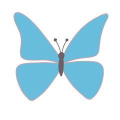 blue butterfly with a pink line along the edges of the wings. simple drawing. color illustration