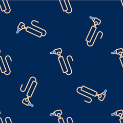 Line Tooth drill icon isolated seamless pattern on blue background. Dental handpiece for drilling and grinding tools. Vector