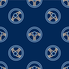 Line Racing steering wheel icon isolated seamless pattern on blue background. Car wheel icon. Vector