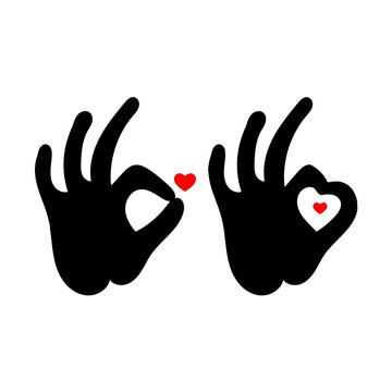 Creative hand and heart shape abstract logo design.Hand Ok symbol icon.Happy Valentines day symbol.Vector illustration