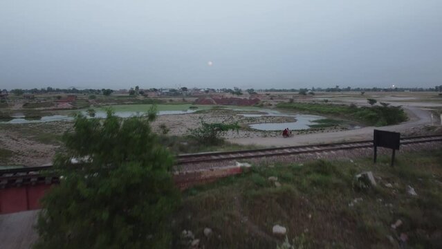 Beautiful aerial landscape at Kala Shah Kako Factory Industrial area of Punjab Pakistan at Sunset Time, drone's footage