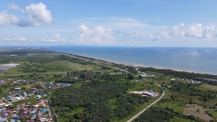 Fototapeta premium Miri, Sarawak Malaysia - May 2, 2022: The Landmark and Tourist Attraction areas of the of Miri City, with its famous beaches, rivers, city and scenic surroundings