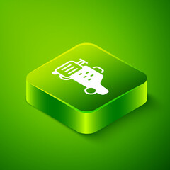 Isometric Taxi car icon isolated on green background. Green square button. Vector