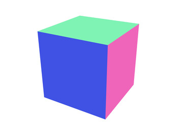 Colored cube box in 3d illustration with shadow on white background.