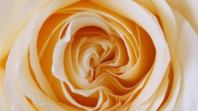 Beautiful yellow rose rotating on white background, macro shot. Bud closeup. Blooming pink rose flower open. Holiday backdrop, Valentine's Day concept. High quality 4k footage