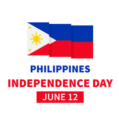 Philippines Independence Day typography poster with flag isolated on white. National holiday celebrated on June 12. Vector template for, banner, greeting card, flyer, etc