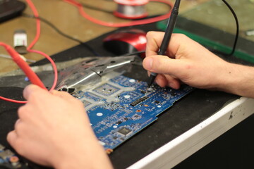 Notebook motherboard repair stage close-up