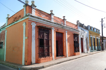 Street with its colorful houses in the city of Camaguey, Cuba