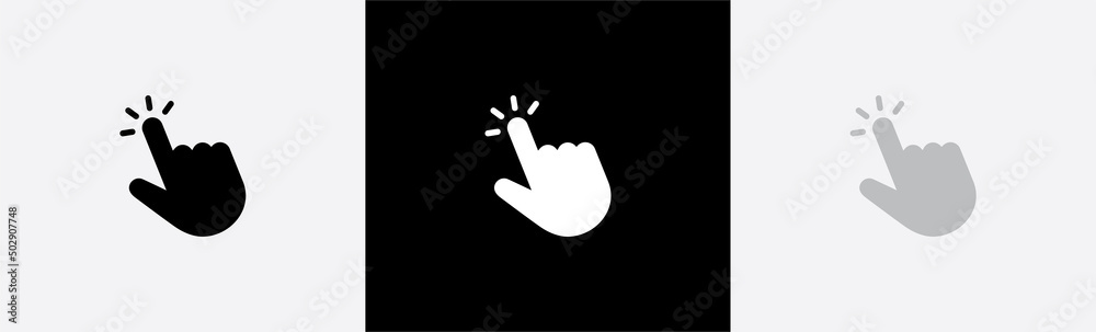 Poster hand clicking icon. pointer cursor сomputer mouse symbol. clicking cursor, pointing hand clicks vect