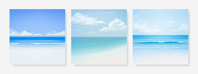 Set of vector landscape background. Beautiful illustration of sandy summer beach. Summer holidays poster or banner design template © AM_art
