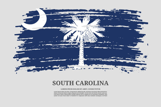 South Carolina flag with brush stroke effect and information text poster, vector