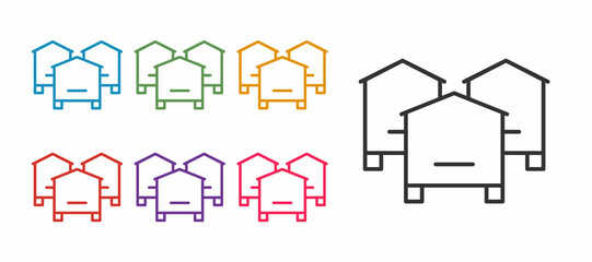 Set line Hive for bees icon isolated on white background. Beehive symbol. Apiary and beekeeping. Sweet natural food. Set icons colorful. Vector