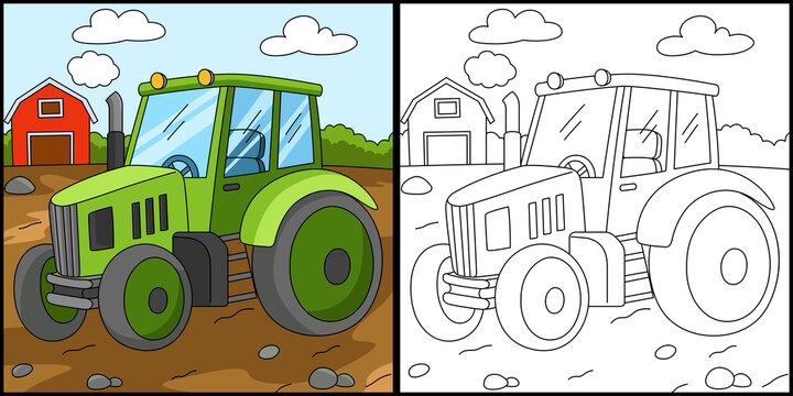 Tractor Coloring Page Colored Illustration