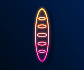 Glowing neon line French baguette bread icon isolated on black background. Vector