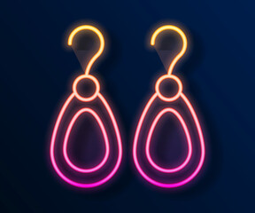 Glowing neon line Earrings icon isolated on black background. Jewelry accessories. Vector