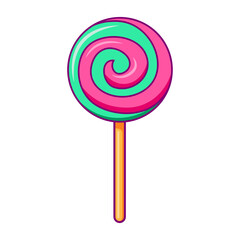 Spiral striped colorful lollipops on sticks.Sweet cute swirl lollipops.Colored sugar candies.Hand drawn style. Candy icon set.Sweet caramel suckers. Isolated on white background.