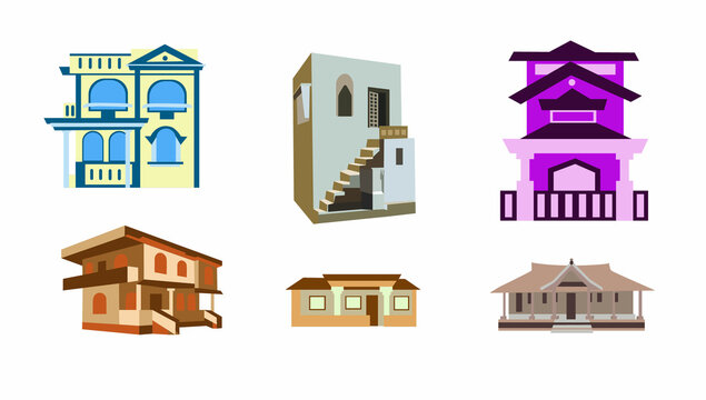Vector set of different types of Indian houses.