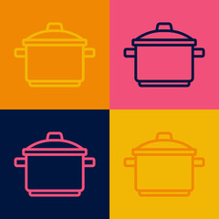 Pop art line Cooking pot icon isolated on color background. Boil or stew food symbol. Vector