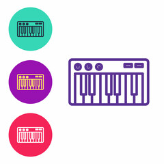 Set line Music synthesizer icon isolated on white background. Electronic piano. Set icons colorful. Vector