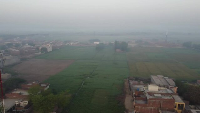 Beautiful aerial landscape at Kala Shah Kako Factory Industrial area of Punjab Pakistan at Sunset Time, drone's footage
