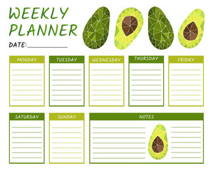Cute Weekly Calendar Planner Template with AVOCADO