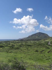 Fototapeta na wymiar Ocean view from the Makapu’u Point Lighthouse Trail, Oahu island, Hawaii, year 2011 