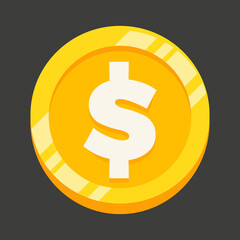 A simple gold coin with a dollar sign. Vector flat design.