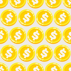 Wallpaper of gold coins in vector. The same coin is repeated throughout the pattern.