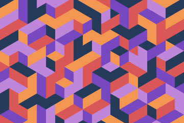 Modern abstract geometric composition design vector illustration in retro isometric flat style