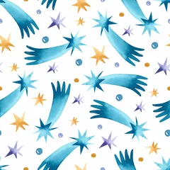 Stof per meter Vlinders Blauwe vallende sterren aquarel naadloos patroonbehang