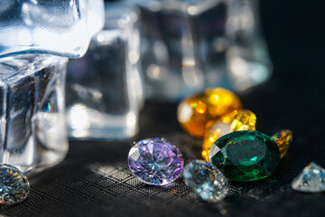 Natural Sapphire gemstone, Jewel or gems on black shine color, Collection of many different natural gemstones amethyst,