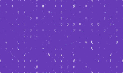 Seamless background pattern of evenly spaced white astrological mercury symbols of different sizes and opacity. Vector illustration on deep purple background with stars