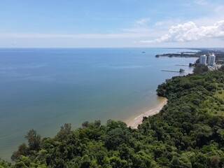 Miri, Sarawak Malaysia - May 2, 2022: The Landmark and Tourist Attraction areas of the of Miri City, with its famous beaches, rivers, city and scenic surroundings