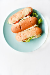 Hot dogs with sausage on a plate