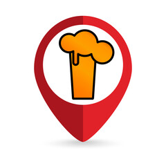 Map pointer with beer sign. Vector illustration.