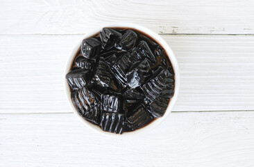 Grass Jelly on wooden table,Thai dessert.