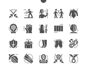 Fencing. Fencing protective clothing. Swordsman, fencer with epee. Competition, defeat, training and tournament. Vector Solid Icons. Simple Pictogram