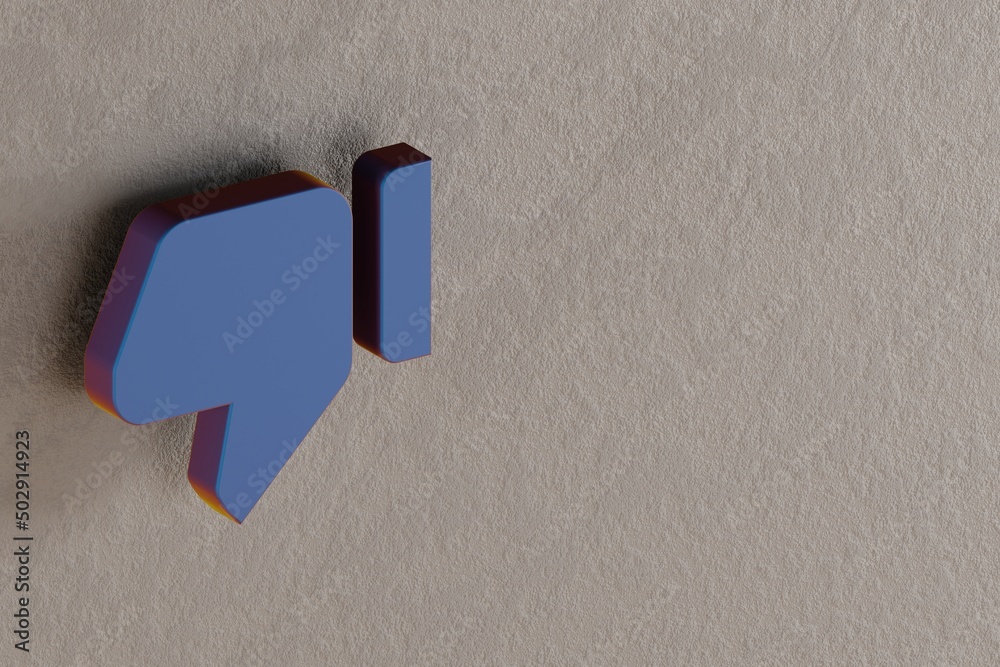 Poster Beautiful abstract illustrations Blue Thumb Down symbol icons on a wall background. 3d rendering illustration. Background pattern for design.