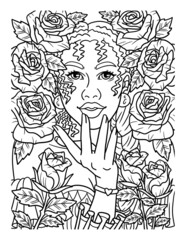 Afro American Woman Flower Fairy Adult Coloring