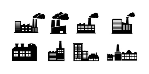 Set of factory icons. Vector symbol industrial factory.